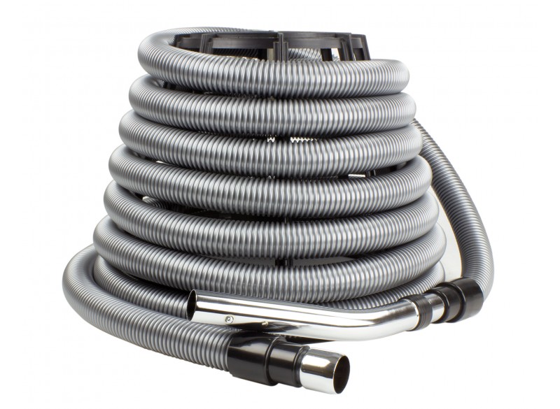 Hose for Central Vacuum - 30' (9 m) - Silver - Straight Handle - Button Lock - Flexible - Strong
