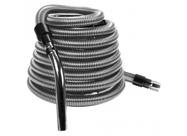 Flexible Hose for Central Vacuum - 40' (12,19 m) Long - with Metal Handle - Silver