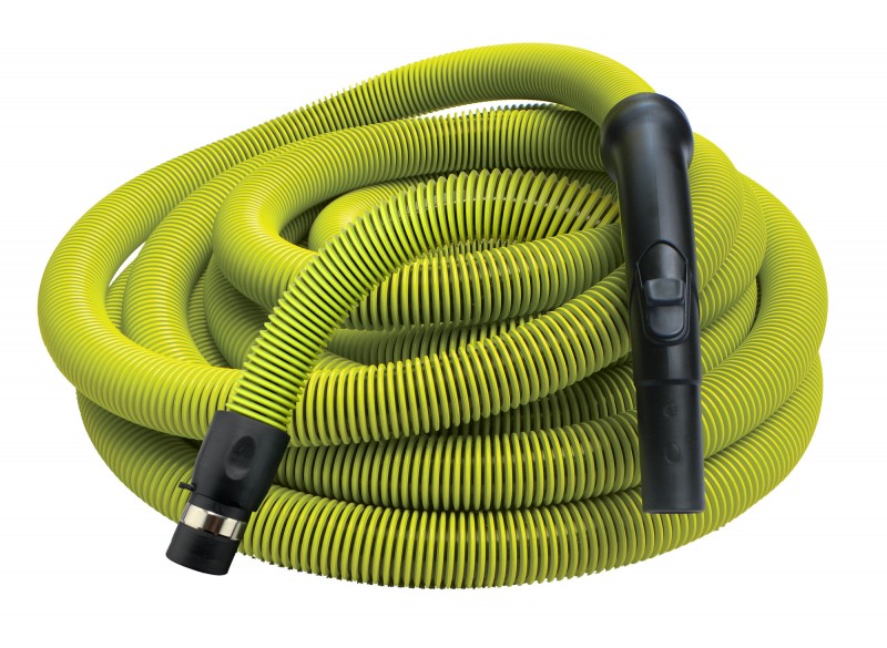 Central Vacuum Hose - 50' (15 m) - 1 1/4" (32 mm) dia - Lime - Black Plastic Curved Handle