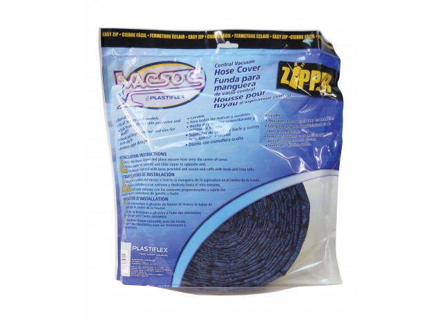 Cover for 30' (9 m) Hose of Central Vacuum Cleaner - Padded - with Zipper - Blue - VacSoc VS-PZBL30