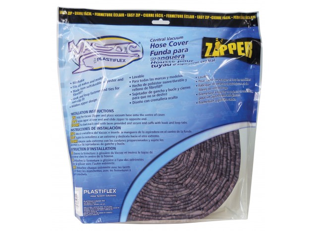 Cover for 30' (9 m) Hose of Central Vacuum Cleaner - Padded - with Zipper - Platinum - VacSoc VS-PZPL30