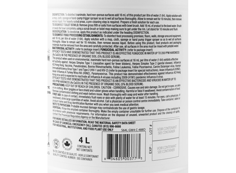 Nettoyant - désodorisant - désinfectant - concentré - citron - Saniblend  - 4 L (1,06 gal) - Safeblend S64LGW4 - désinfectant à utiliser contre le coronavirus (COVID-19) DINn. 02344912