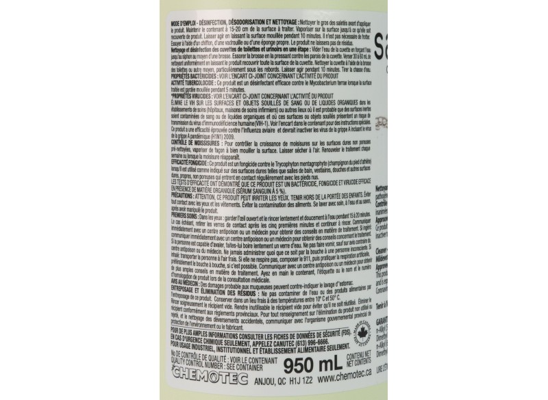 Nettoyant - désodorisant - désinfectant - prêt à utiliser - citron - Saniblend RTU - 950 ml (33,4 oz) - Safeblend SRTL-XWD - DINn. 02344904