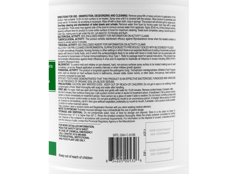 Nettoyant - désodorisant - désinfectant - prêt à utiliser - citron - Saniblend RTU - 4 L (1,06 gal) - Safeblend SRTLGN4 - désinfectant à utiliser contre le coronavirus (COVID-19) DINn. 02344904