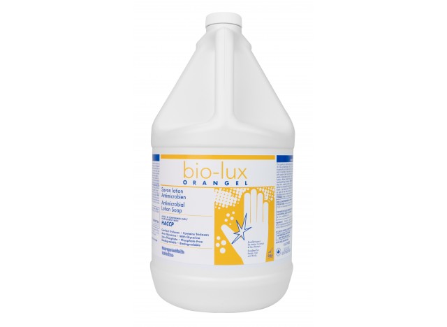 Savon liquide pour les mains antimicrobien Bio-Lux Orangel - prêt à utiliser - 4 L (1,06 gal) - Safeblend BIOR - désinfectant à utiliser contre le coronavirus (COVID-19)