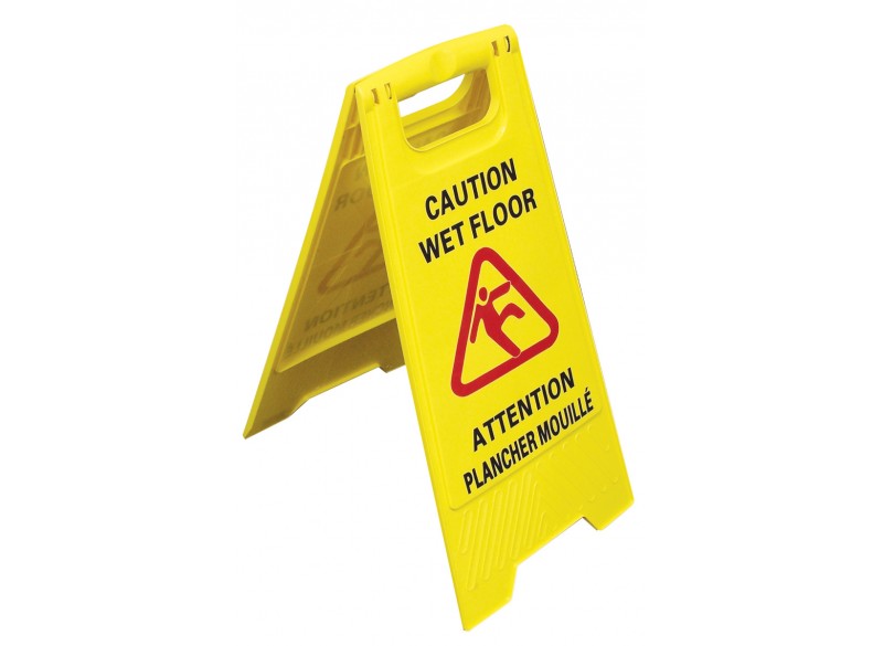 Bilingual Floor Sign " CAUTION WET FLOOR" -  Two-Sided Imprint - Yellow