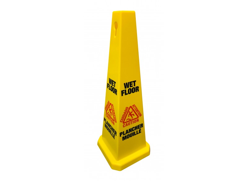 Bilingual Cone Shaped Floor Sign 36'' "CAUTION WET FLOOR" - 4-Sided Imprint - Yellow - Height (91.4 cm)