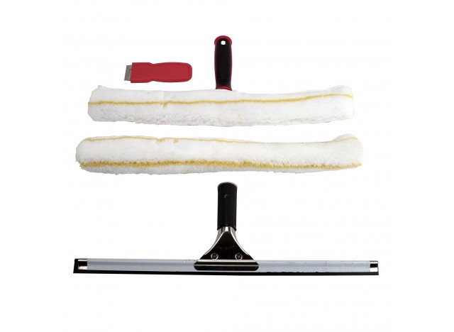 Window Washer Kit 18" (45,7 cm) - Strip Washer and Handle - Squeegee - Scraper - Spare Strip Washer