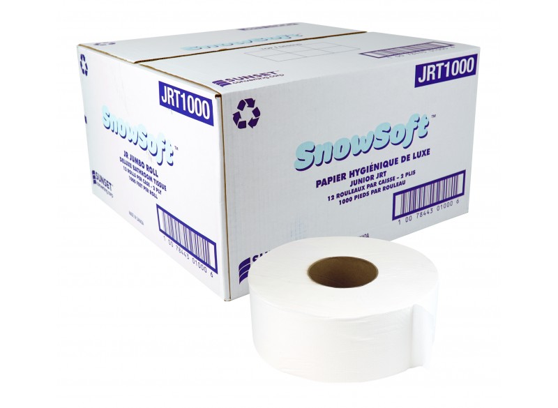 Papier hygiénique vierge de luxe SUNSET Snow Soft - 2 épaisseurs - 1000' par rouleau - 12 rouleaux par caisse - SUNSET JRT1000