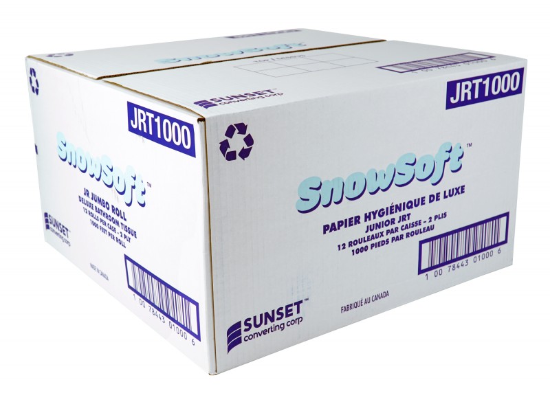 Papier hygiénique vierge de luxe SUNSET Snow Soft - 2 épaisseurs - 1000' par rouleau - 12 rouleaux par caisse - SUNSET JRT1000