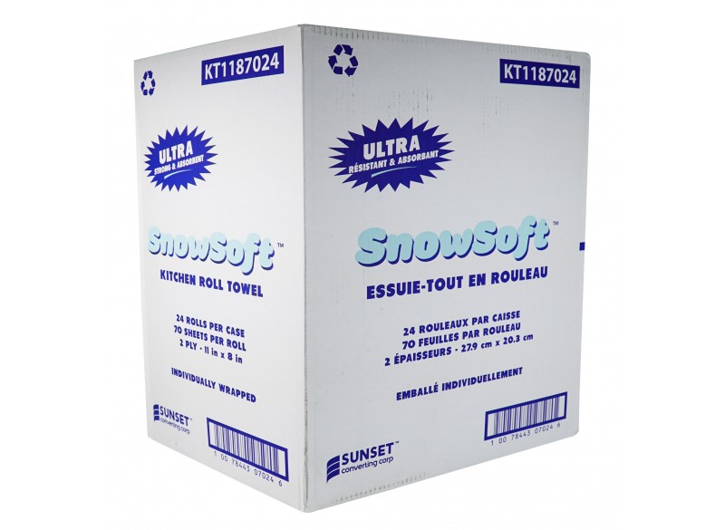 Papier essuie-tout Sunset Snow Soft - 2 épaisseurs - 24 rouleaux de 70 feuilles - 11'' X 8'' - SUN7070