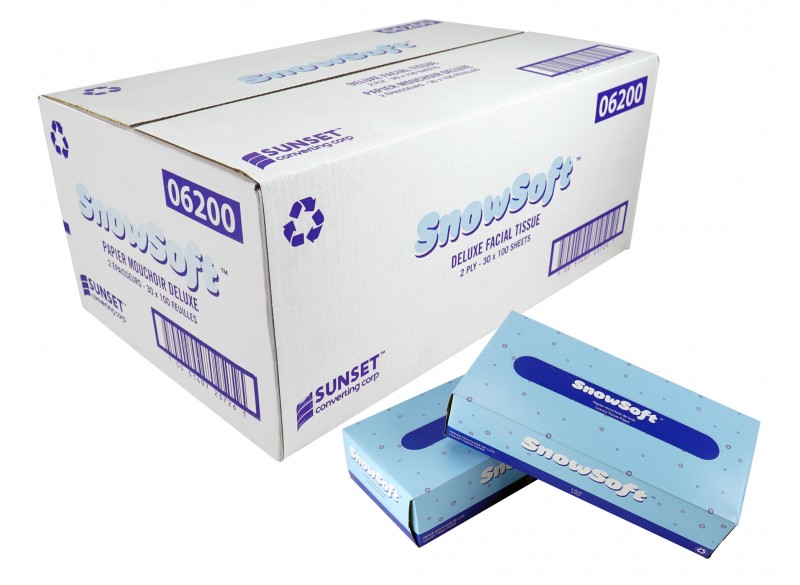 Facial Tissue - 2-ply - 30 Boxes of 100 Facial Tissues - White - SUNF10030