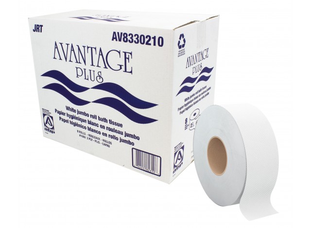 Papier hygienique commercial géant - 10lbs - 2 épaisseurs - boîte de 8 rouleaux - blanc - Avantage Plus AV8330210