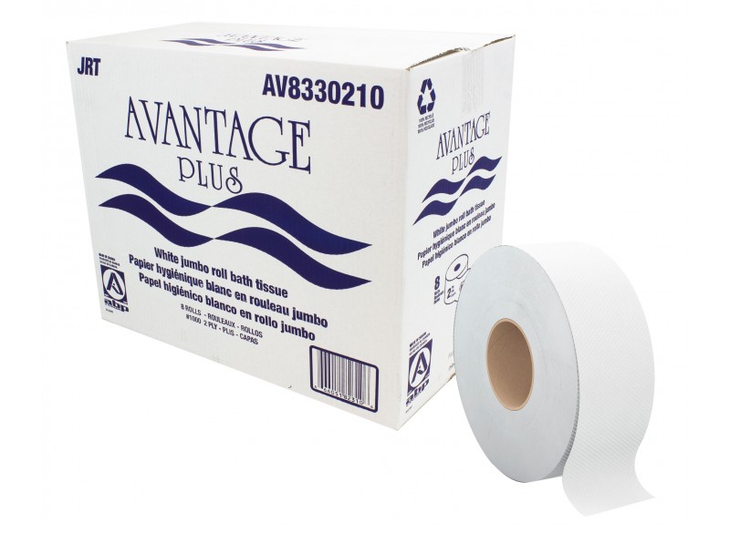 Commercial Jumbo Bathroom Tissue - 10 lbs - 2-Ply - Box of 8 Rolls - White - Avantage Plus AV8330210