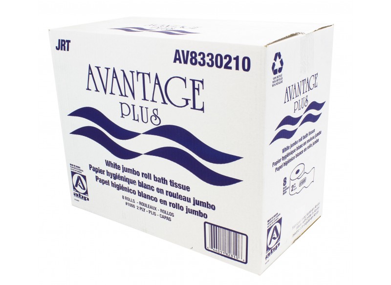 Commercial Jumbo Bathroom Tissue - 10 lbs - 2-Ply - Box of 8 Rolls - White - Avantage Plus AV8330210