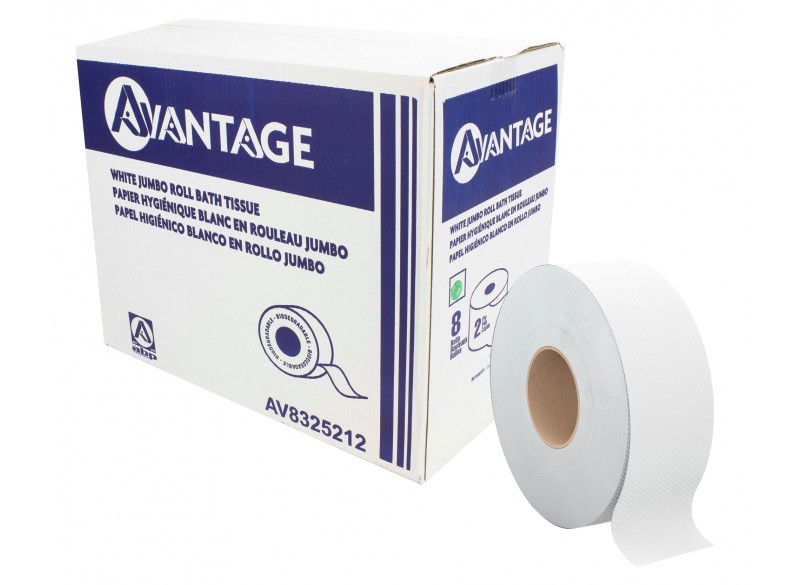 Commercial Jumbo Bathroom Tissue - 12lbs - Box of 8 Rolls - White - ABP AV8330212