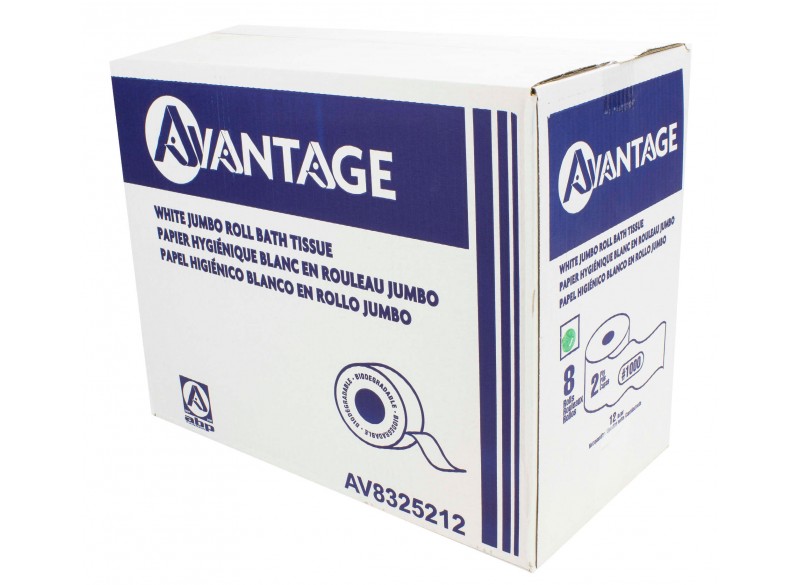 Commercial Jumbo Bathroom Tissue - 12lbs - Box of 8 Rolls - White - ABP AV8330212