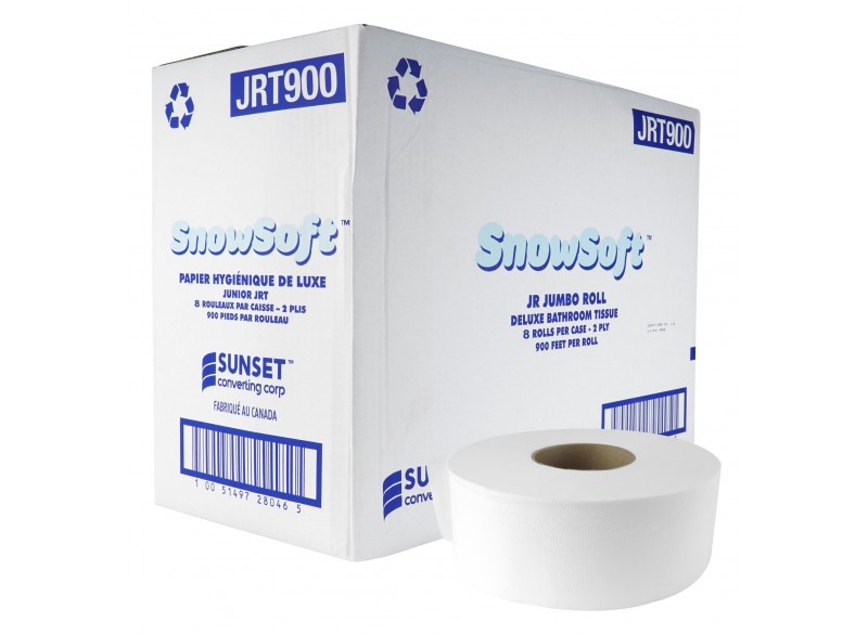 Deluxe Bathroom Tissue - 2-Ply - Box of 8 Rolls of 900' - SUNSET Snow Soft JRT900