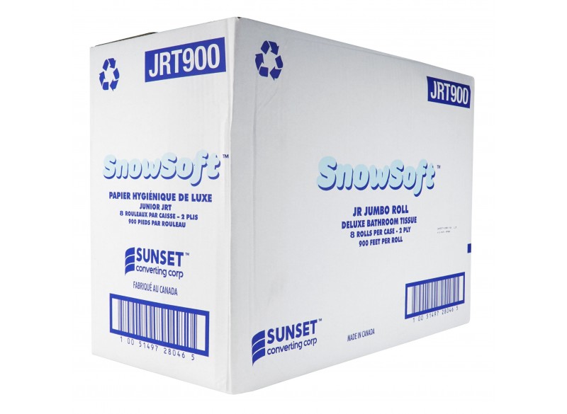 Deluxe Bathroom Tissue - 2-Ply - Box of 8 Rolls of 900' - SUNSET Snow Soft JRT900