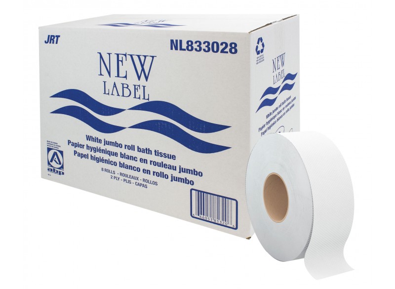 Commercial Jumbo Bathroom Tissue - 2-Ply - Box of 8 Rolls - White -  New Label  ABP  NL833028