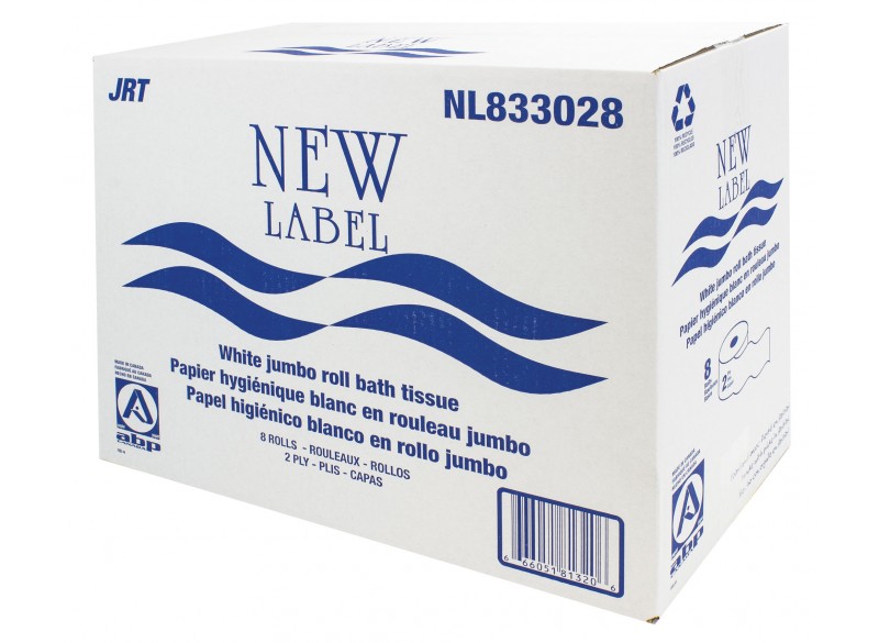 Papier hygienique commercial géant - 2 épaisseurs - boîte de 8 rouleaux - blanc - New Label  ABP  NL833028