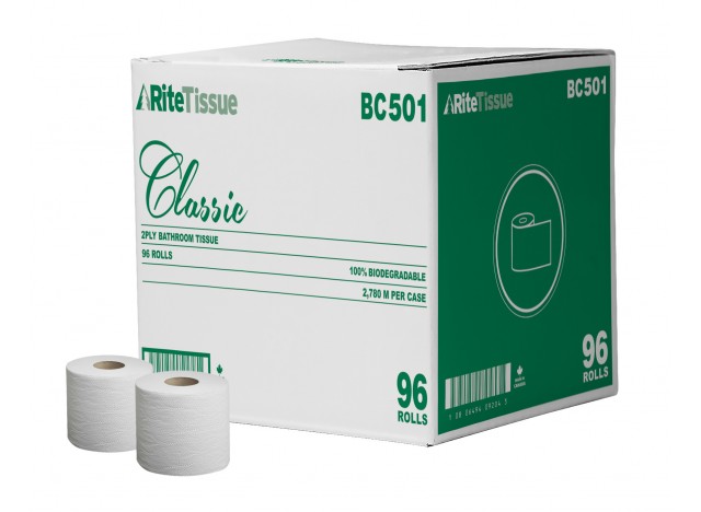 Bathroom Tissue 100% biodegradable - 2-Ply - Box of 96 Rolls of 500 Sheets - 4.25" X 3.5" - Sunset BC501