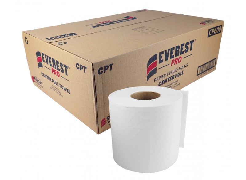 Central Pull Hand Paper Towel - 2-ply - 7,8" (20 cm) Width - 600 Sheets - 8 Rolls per Box - White - SUNSET Everest Pro CP600