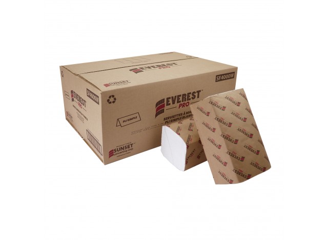 Serviettes à mains - 250 par paquet - 16 paquets par caisse - pli simple - blanc