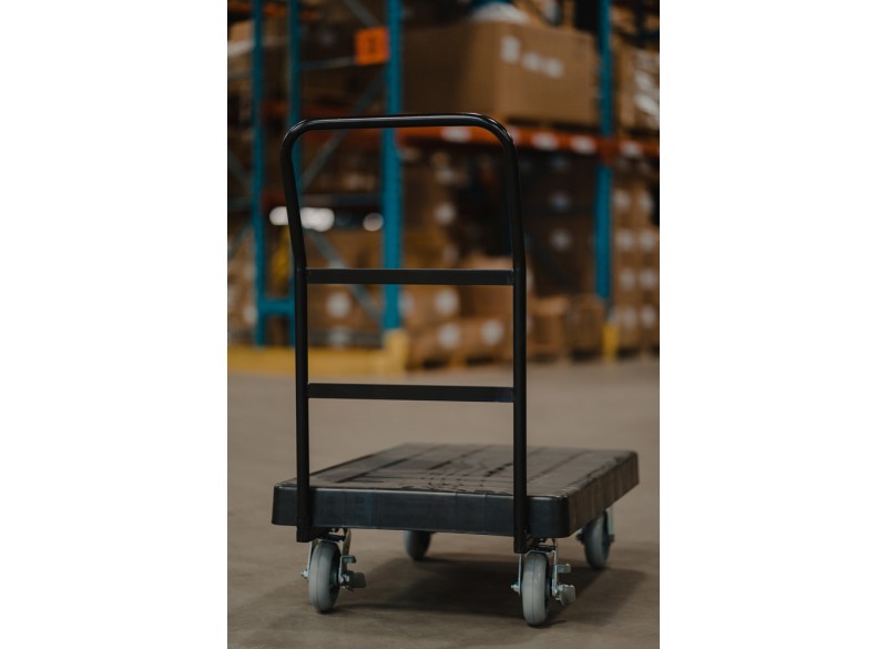 Black Platform Cart - 3' x 2' Surface - Sturdy Metal Handle - Wheels with Brakes