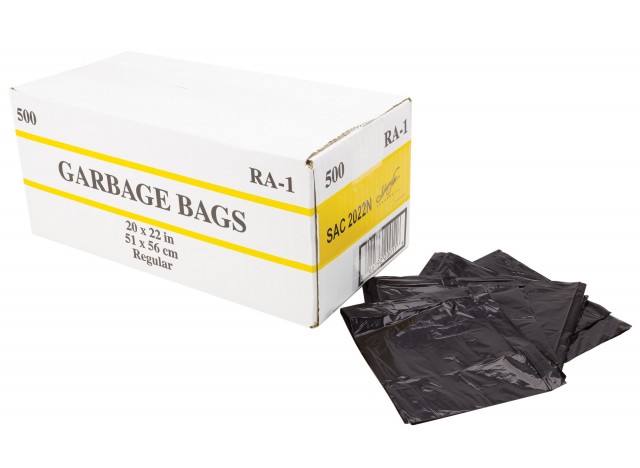 Commercial Garbage / Trash Bags - Regular - 20" x 22" (50.8 cm x 55.8 cm) - Black - Box of 500