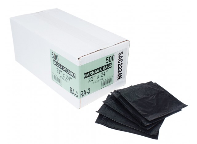 Sacs à poubelle / ordures commercial - régulier - 22" x 24" (55,8 cm x 60,9 cm) - noir - boîte de 500