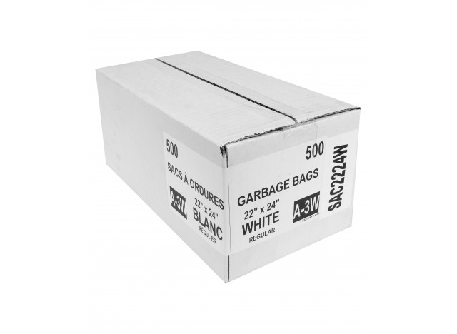 Sacs à poubelle / ordures commercial - régulier - 22" x 24" (55,8 cm x 60,9 cm) - blanc - boîte de 500