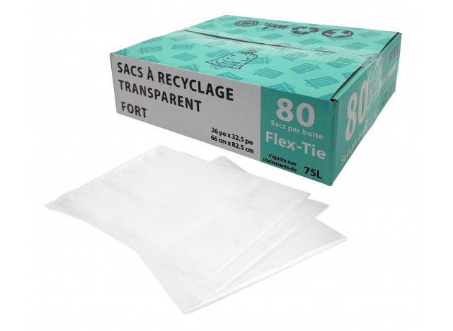 Sacs à recyclage transparents - 75 L - forts - 80 par boîte