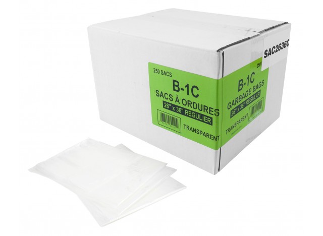 Commercial Garbage / Trash Bags - Regular - 26" x 36" (66 cm x 91.6 cm) - Clear - Box of 250