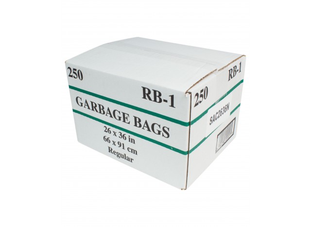 Commercial Garbage / Trash Bags - Regular - 26" x 36" (66 cm x 91.6 cm) - Black - Box of 250