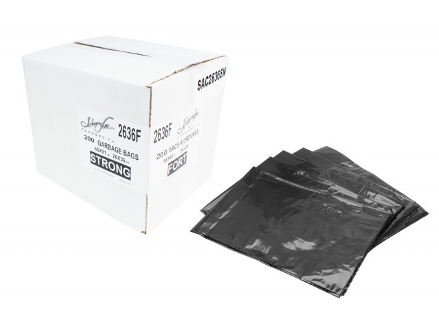 Commercial Garbage / Trash Bags - Strong - 26" x 36" (66 cm x 91.6 cm) - Black - Box of 200