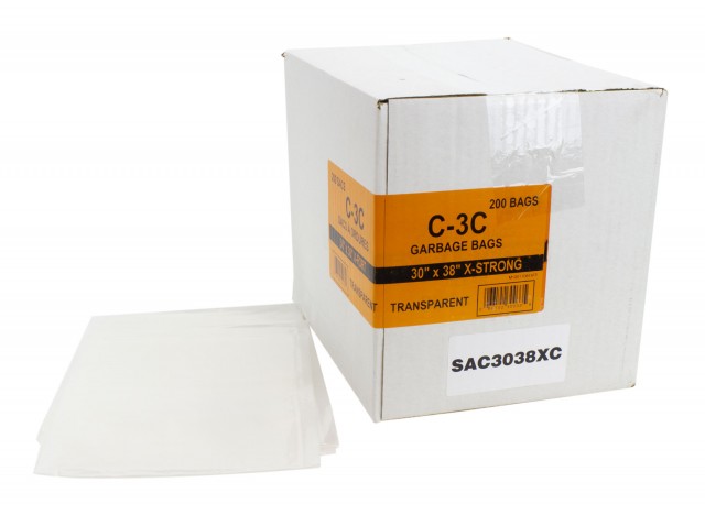Commercial Garbage / Trash Bags - Extra Strong - 30" x 38" (76.2 cm x 96.5 cm) - Clear - Box of 200