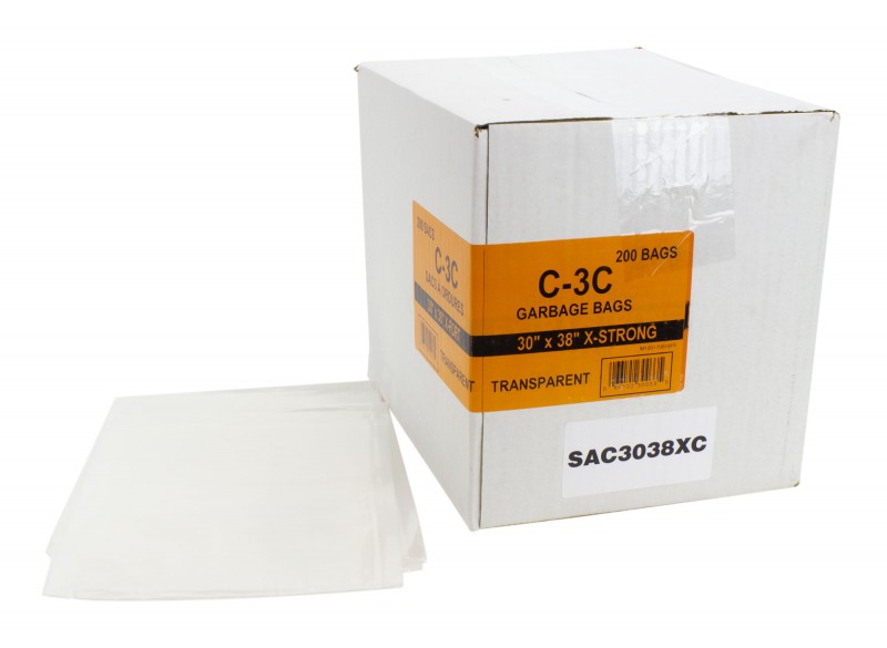 Commercial Garbage / Trash Bags - Extra Strong - 30" x 38" (76.2 cm x 96.5 cm) - Clear - Box of 200