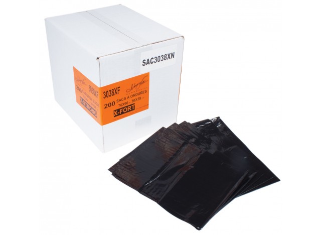 Commercial Garbage / Trash Bags - Extra Strong - 30" x 38" (76.2 cm x 96.5 cm) - Black - Box of 200