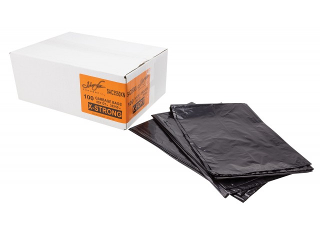 Commercial Garbage / Trash Bags - Extra Strong - 35" x 50" (88.9 cm x 127 cm) - Black - Box of 100
