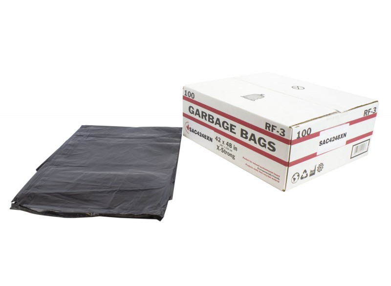 Commercial Garbage / Trash Bags - Extra Strong - 42" x 48" (106.6 cm x 121.9 cm) - Black - Box of 100