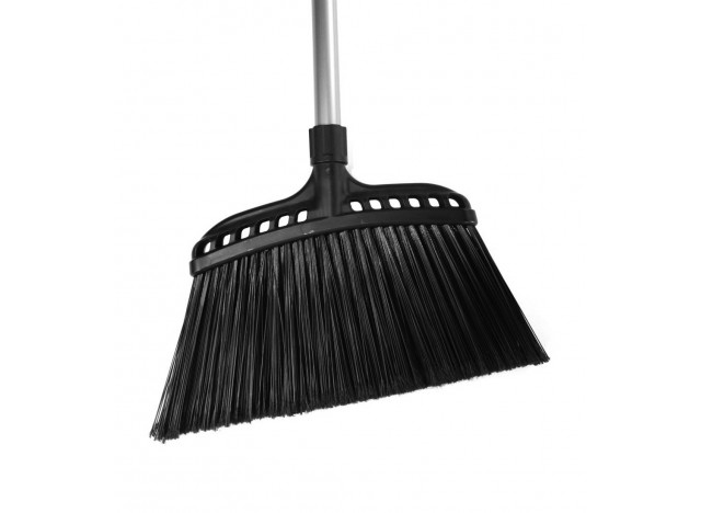 Angle Broom - 16" (40.6 cm) Cleaning Path - 48" (122 cm) Metal Handle - Black