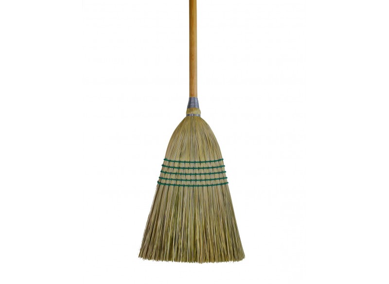 Corn Broom for Domestic and Commercial Use - 10" (25, 4 cm) Cleaning Path - Wooden Handle - 5 strings