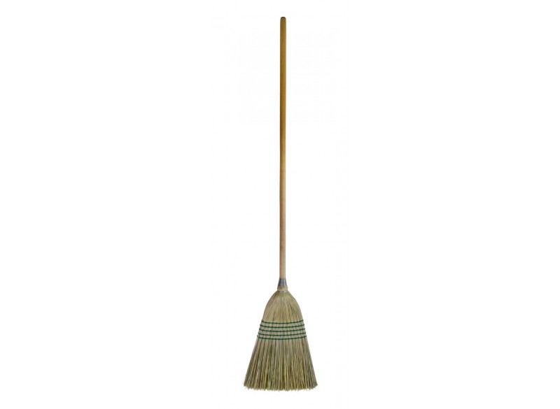 Corn Broom for Domestic and Commercial Use - 10" (25, 4 cm) Cleaning Path - Wooden Handle - 5 strings