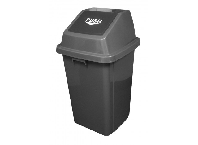 Trash Garbage Can Bin with Push Down Lid - 26 gal (100 L) - Grey and Black
