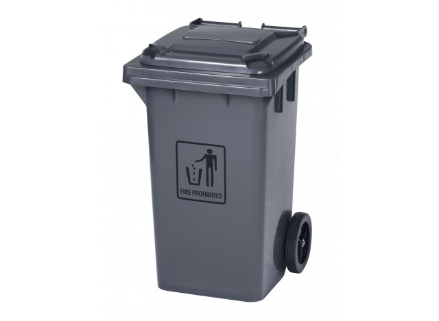Trash Garbage Can Bin with Lid - with Wheels - 26 gal (100L) - 15" (38 cm) x  18" (42,72 cm) x  32" (81,28 cm)  - Grey