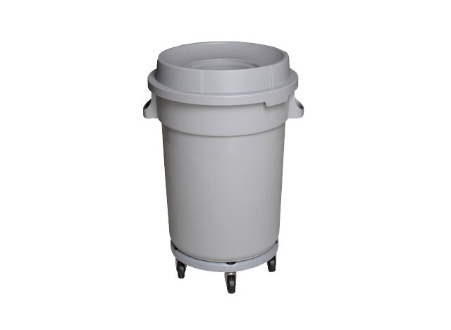 Round Trash Garbage Can Bin with Lid - Drum Dolly - 20 gal (88L) - Light Grey