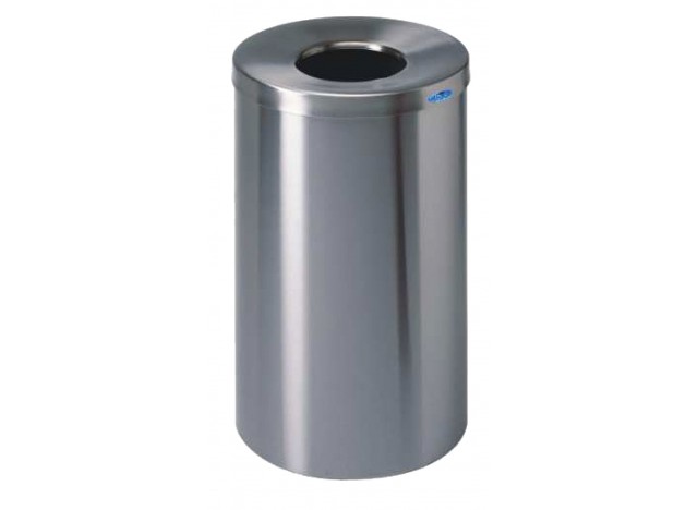 Round Stainless Steel Trash Can - Funnel Lid - 125 L/ 33 gal - Frost