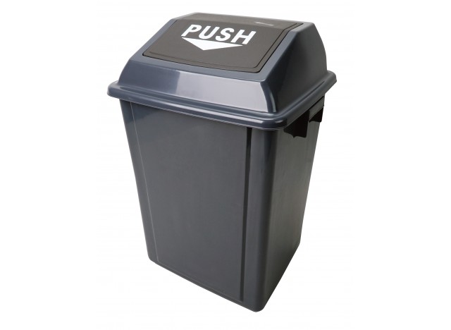 Trash Garbage Can Bin with Push Down Lid - 10 gal (40 L) - Grey and Black