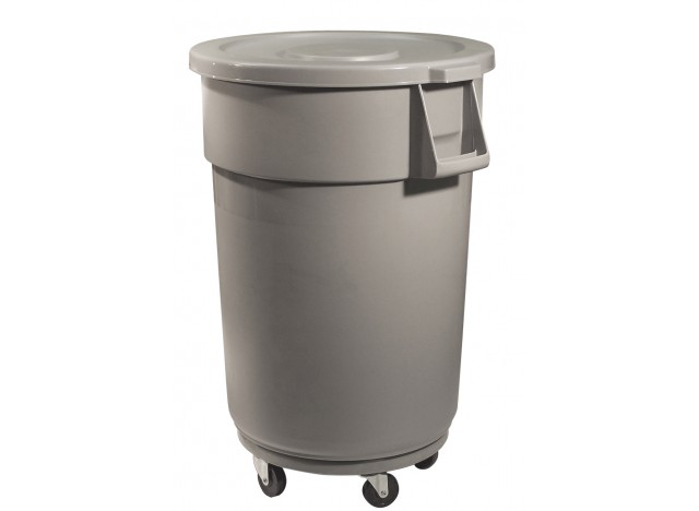 Trash Garbage Can Bin with Lid - Drum Dolly - 44 gal  (167 L) - Grey